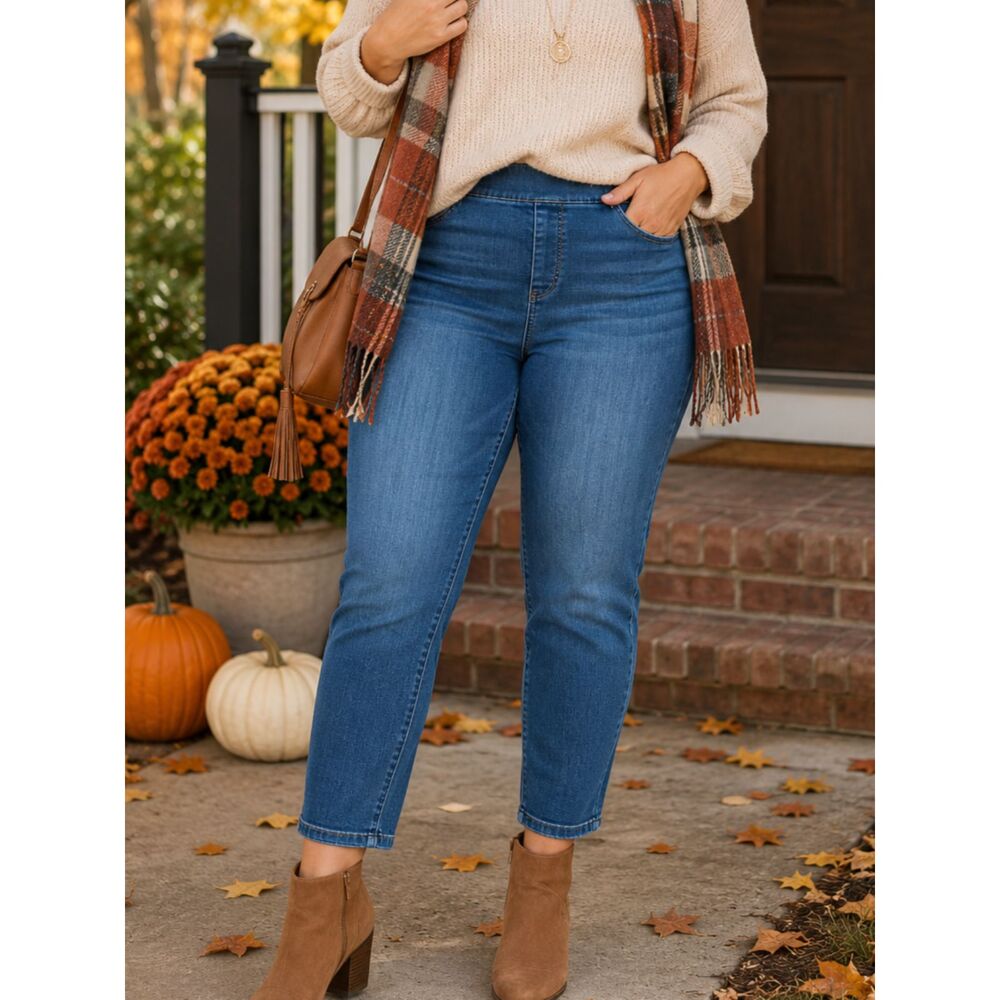Talbots Flawless Pull-On Jeggings 14P Petite Blue Stretch Denim Jeans